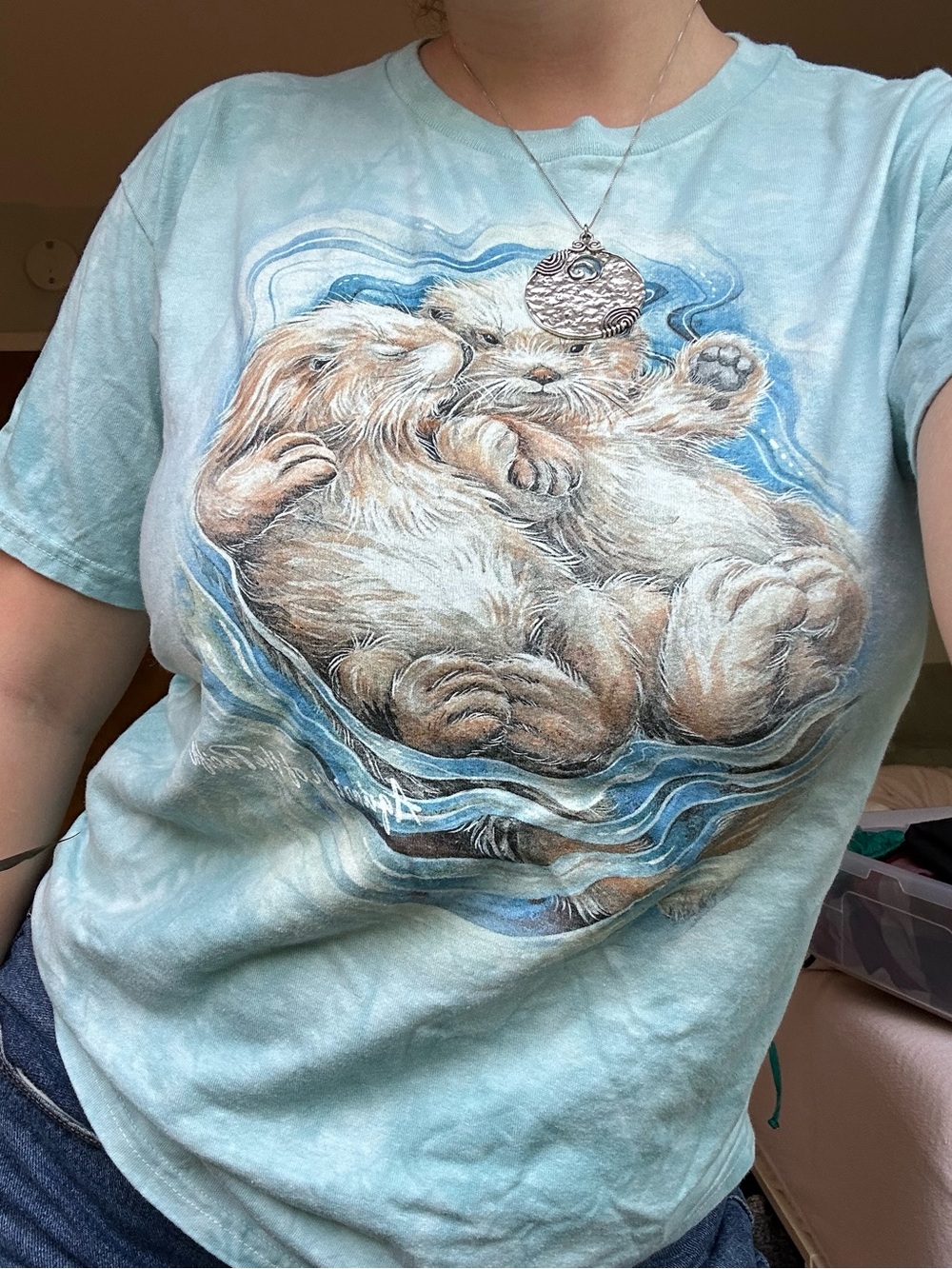 Sea Otters Tie Dye Blue Short Sleeve Tee Shirt